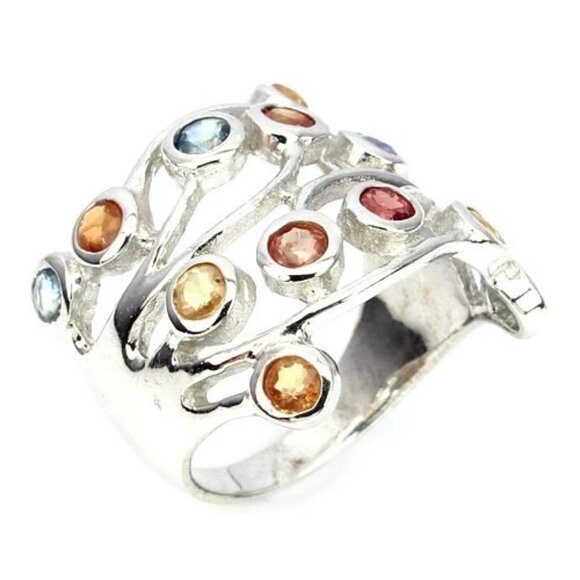 s-l400.jpg ATTRACTIVE NATURAL GEM TOP FANCY COLORS SAPPHIRE STERLING 925 SILVER RING SZ 6.5